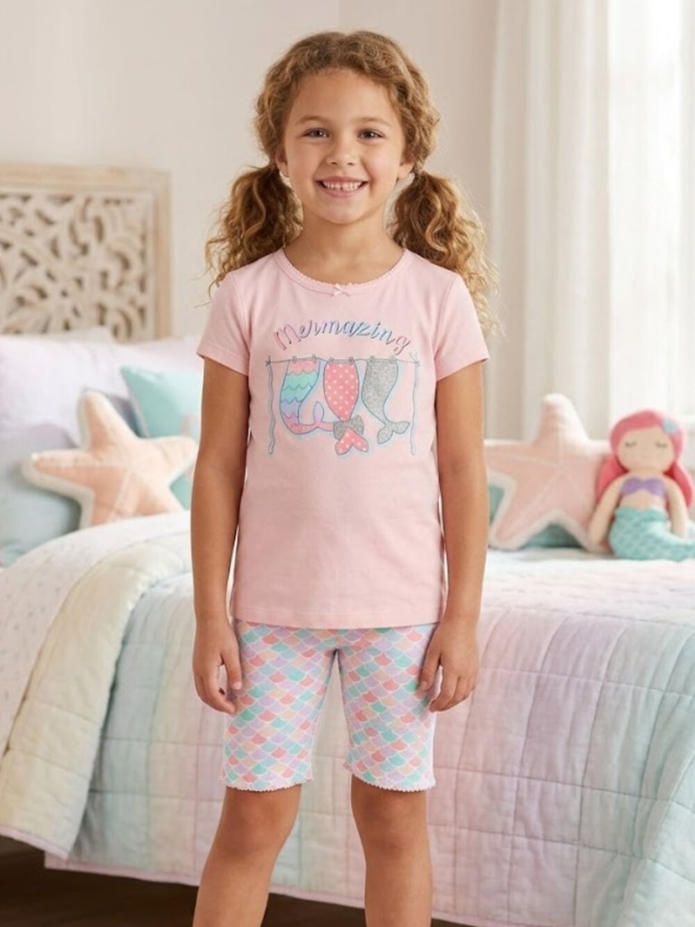 🐲3 FOR $9🦄 Kids Headquarters 2 Piece Mermazing Mermaid Tail Shorts Pajamas Set
